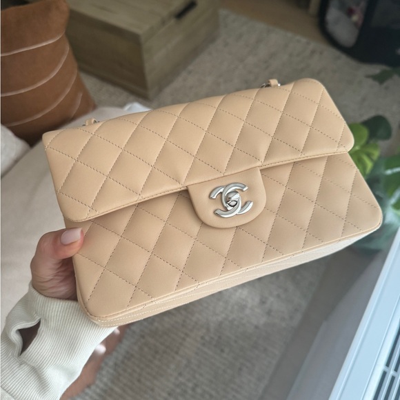 Chanel Small Classic Double Flap Beige Clair Lambskin Silver Hardware - Picture 8 of 10